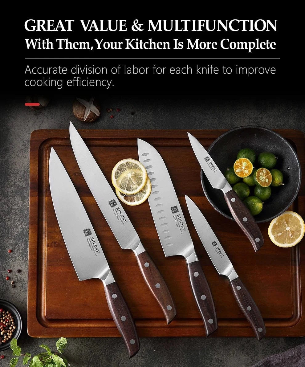 China Kitchen Knife XINZUO High Quality 3.5+5+8+8+8"  Paring Utility Cleaver Chef Knife Germany