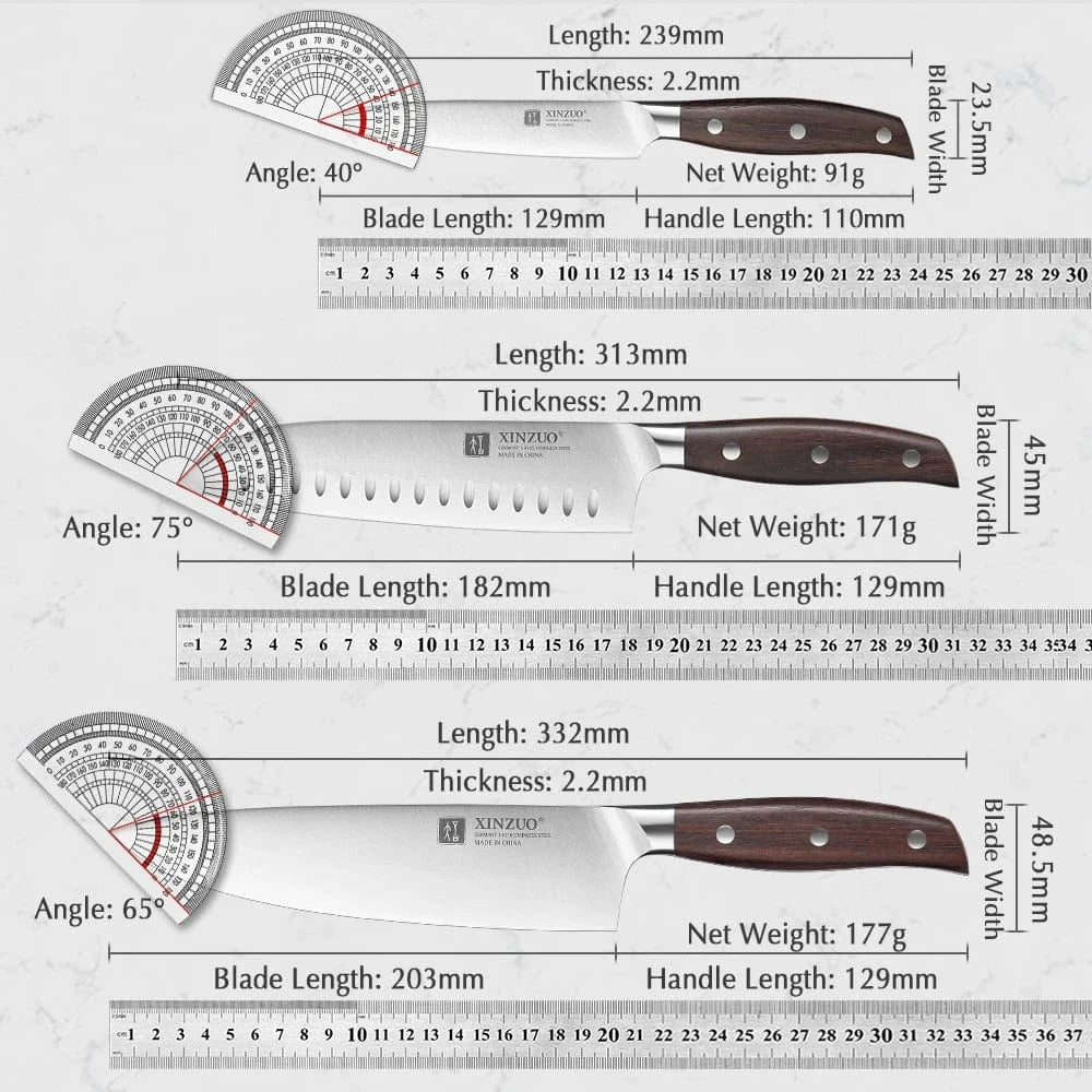China Kitchen Knife XINZUO High Quality 3.5+5+8+8+8"  Paring Utility Cleaver Chef Knife Germany