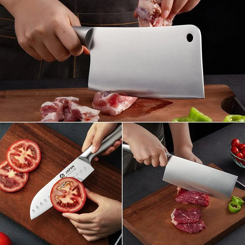 China Knife Set 1-7pcs Chef Knife Set Hollow Handle Knife Set Stainless Steel Household Slicing Kitchen Knives Meat Cleaver Chopping Knife