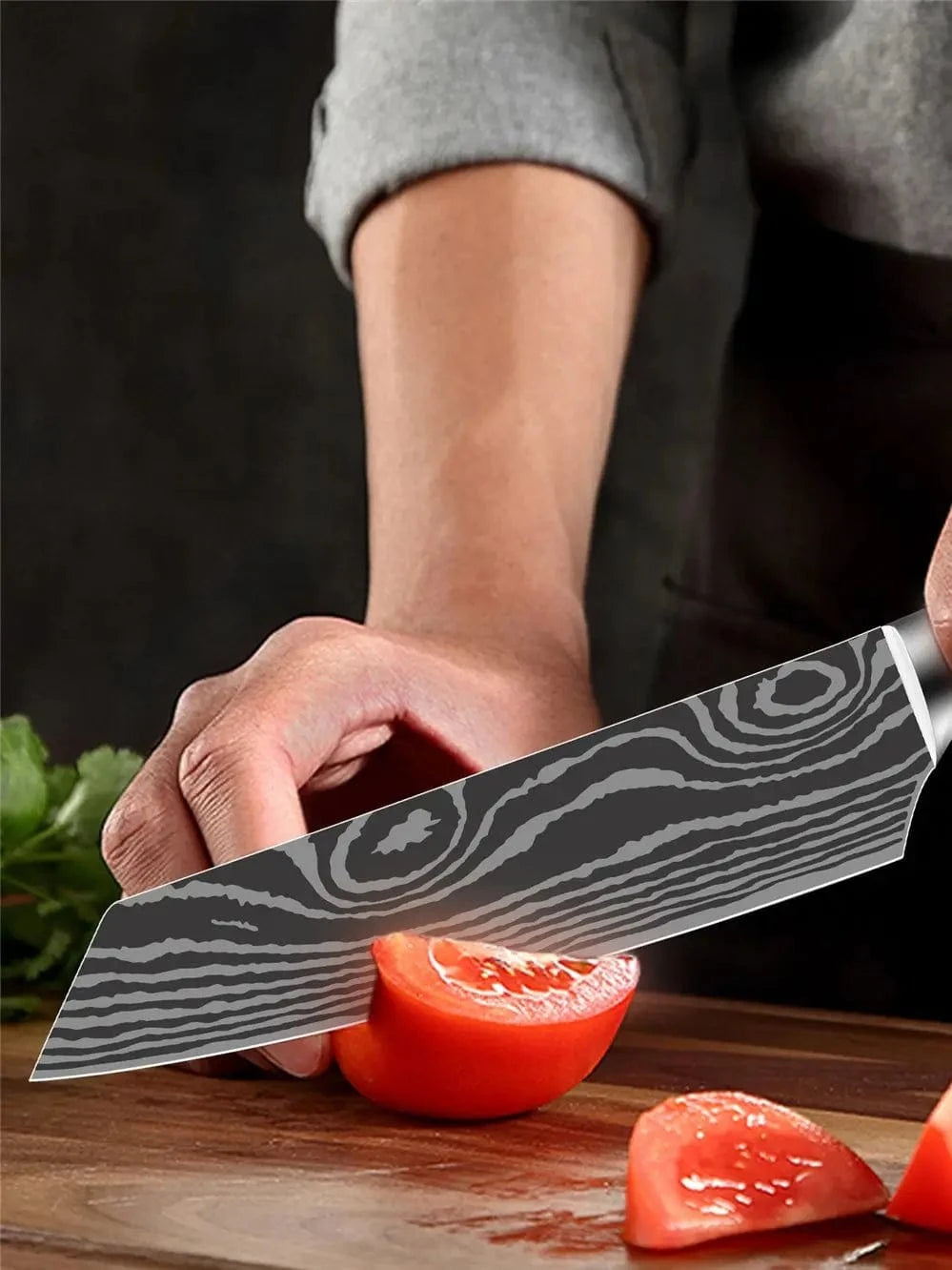 China Knife Set 1PC Kitchen Knife Laser Damascus Steel 7CR17 440C Japanese Chef Knives Slicing Meat Cleaver Sharp Santoku with Pakkawood Handle