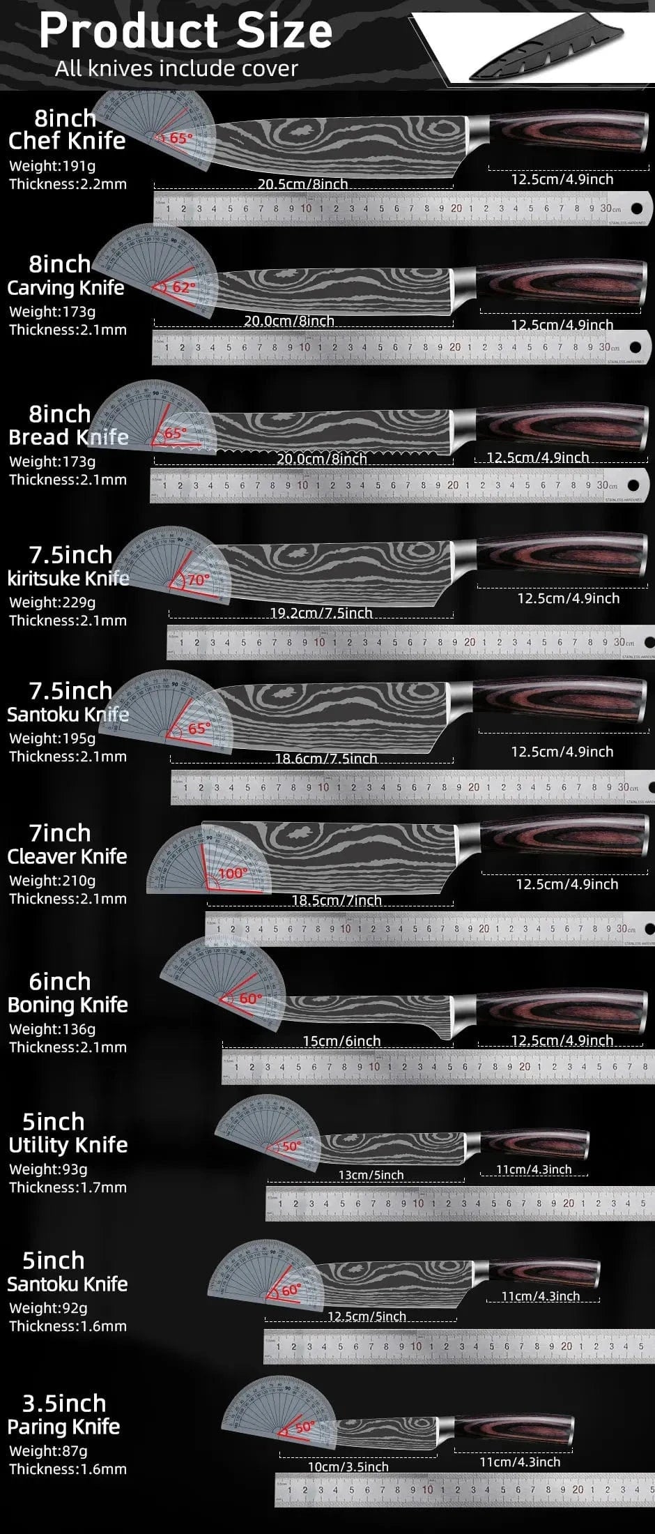 China Knife Set 1PC Kitchen Knife Laser Damascus Steel 7CR17 440C Japanese Chef Knives Slicing Meat Cleaver Sharp Santoku with Pakkawood Handle