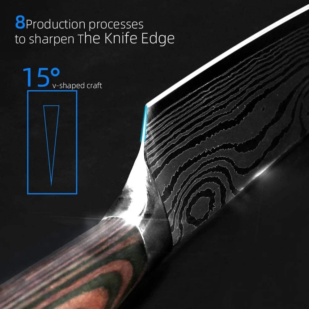 China Knife Set 1PC Kitchen Knife Laser Damascus Steel 7CR17 440C Japanese Chef Knives Slicing Meat Cleaver Sharp Santoku with Pakkawood Handle