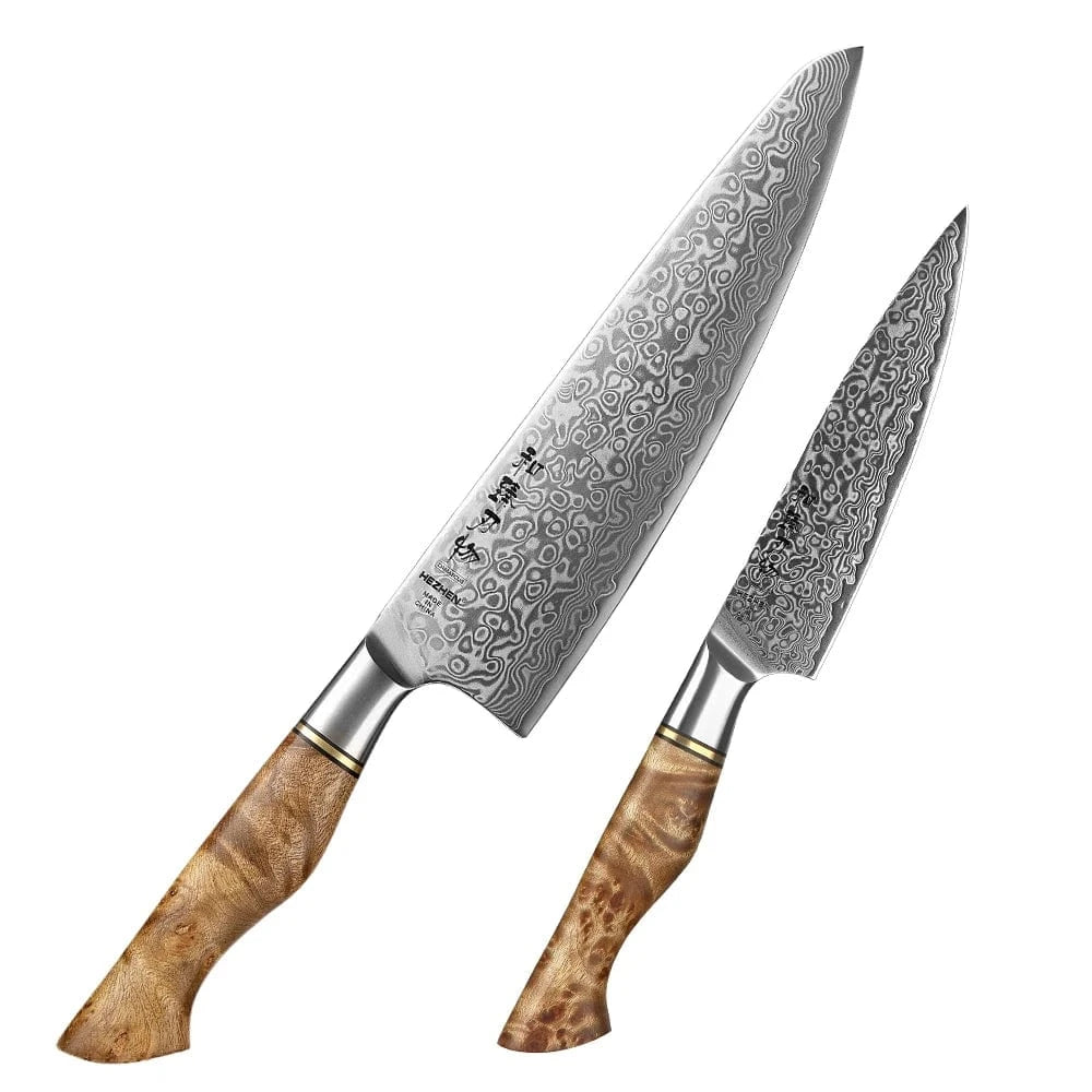 China Knife Set 2pc knife set / CHINA HEZHEN 1  to 5PC Knife Set Professional Damascus Steel  Chef Santoku Bread Utility Paring Cook Knife For Meat Sharp Kitchen Knife