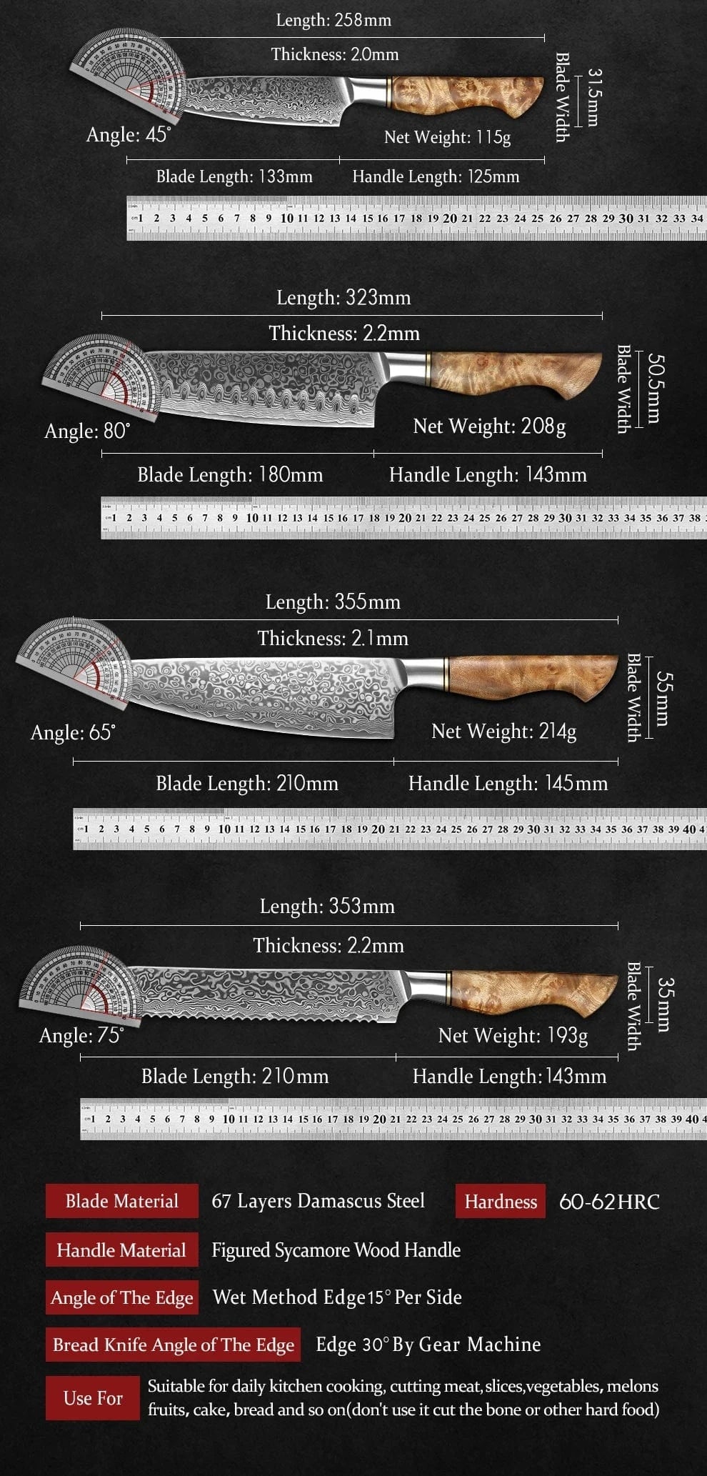 China Knife Set HEZHEN 1  to 5PC Knife Set Professional Damascus Steel  Chef Santoku Bread Utility Paring Cook Knife For Meat Sharp Kitchen Knife