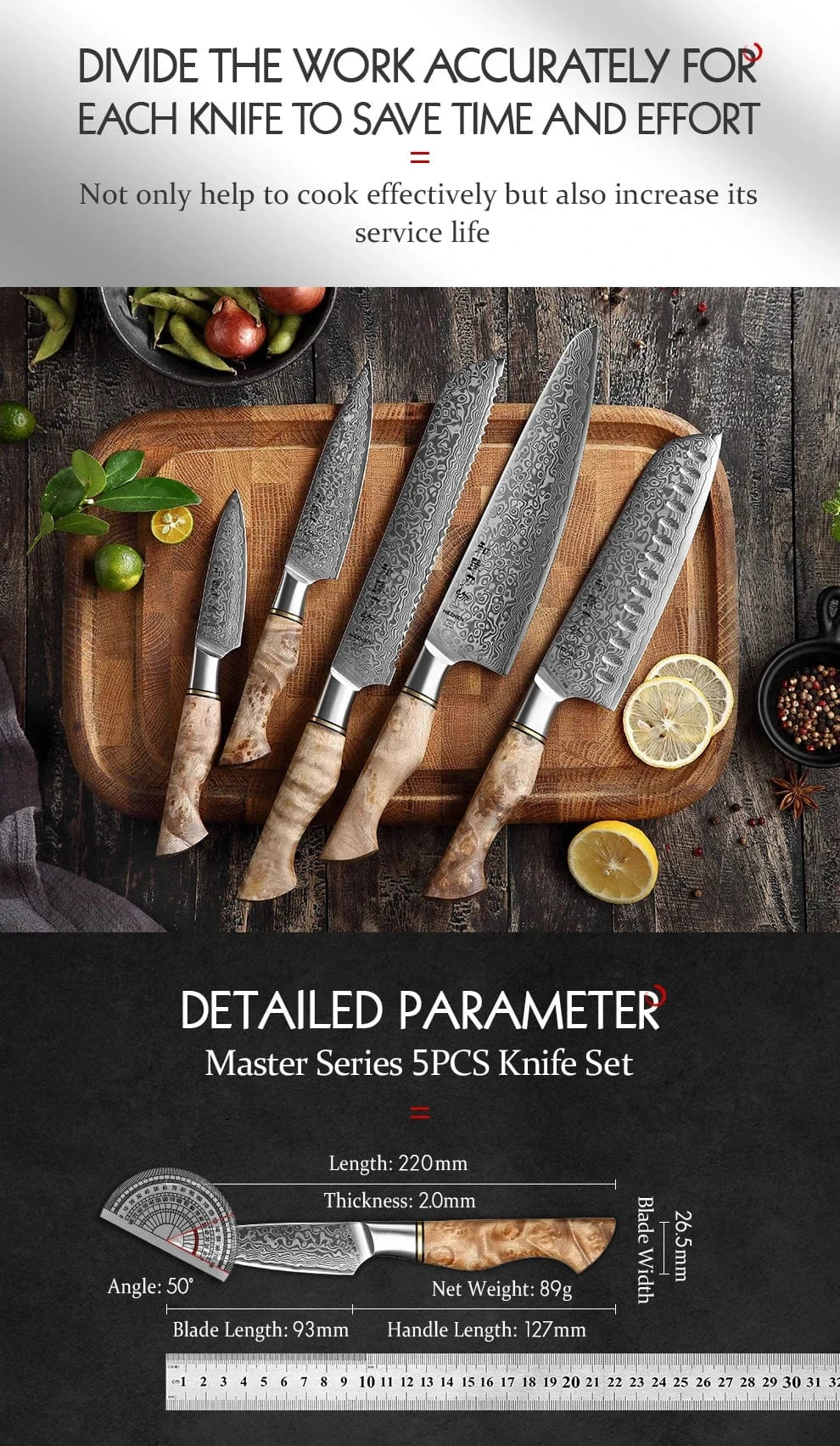 China Knife Set HEZHEN 1  to 5PC Knife Set Professional Damascus Steel  Chef Santoku Bread Utility Paring Cook Knife For Meat Sharp Kitchen Knife