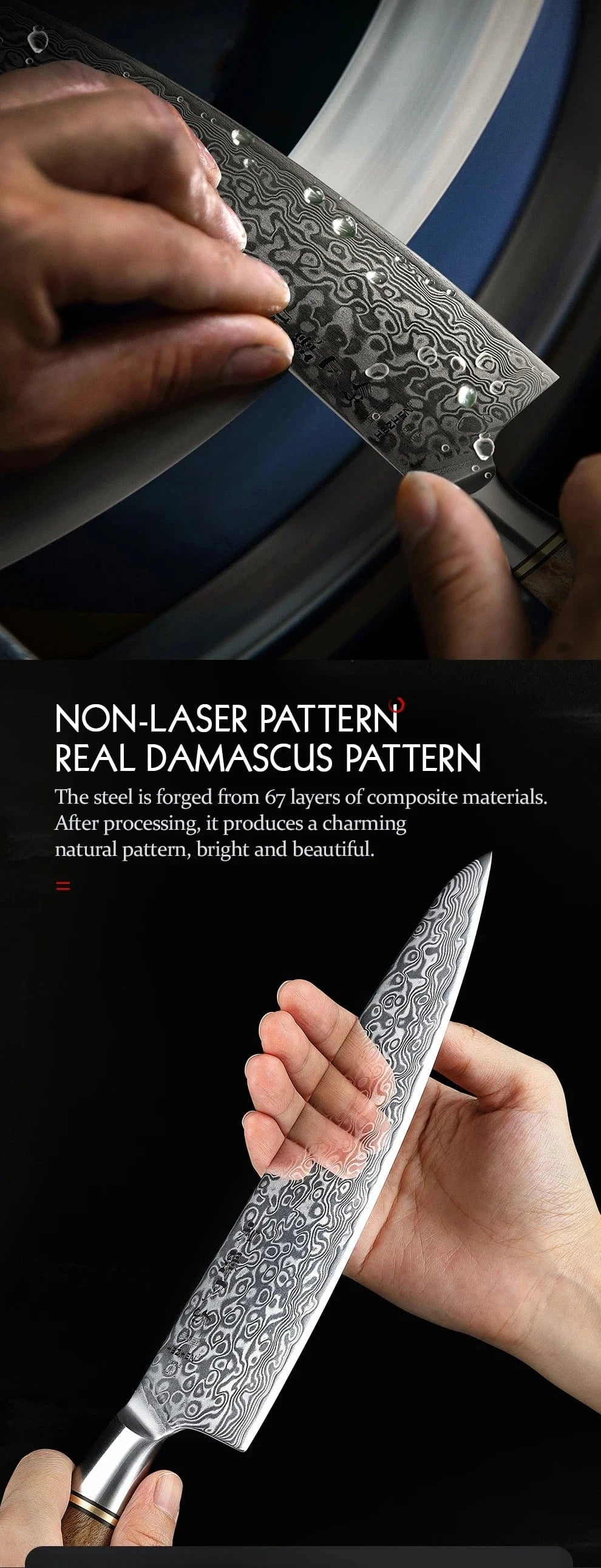 China Knife Set HEZHEN 1  to 5PC Knife Set Professional Damascus Steel  Chef Santoku Bread Utility Paring Cook Knife For Meat Sharp Kitchen Knife