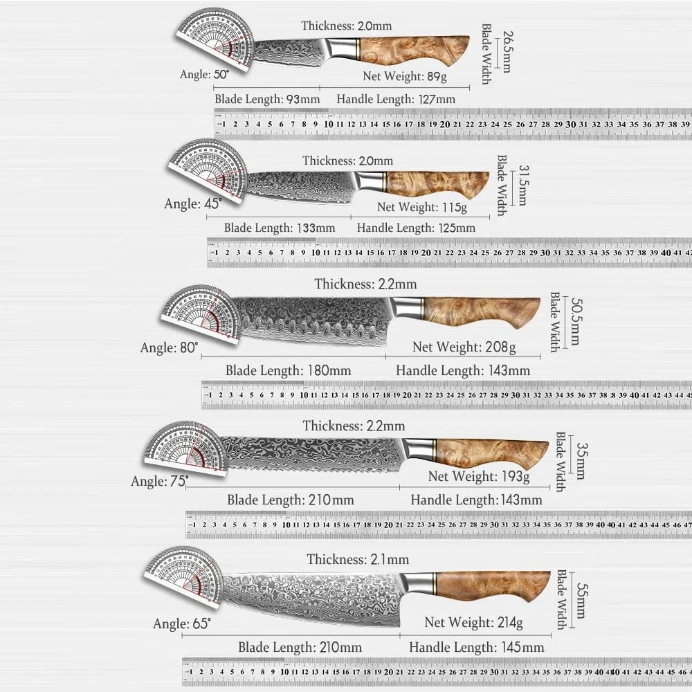 China Knife Set HEZHEN 1  to 5PC Knife Set Professional Damascus Steel  Chef Santoku Bread Utility Paring Cook Knife For Meat Sharp Kitchen Knife