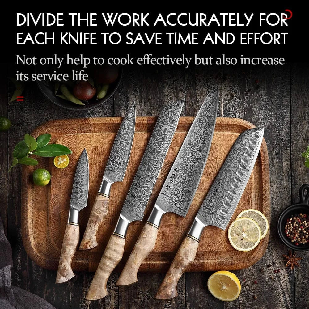 China Knife Set HEZHEN 1  to 5PC Knife Set Professional Damascus Steel  Chef Santoku Bread Utility Paring Cook Knife For Meat Sharp Kitchen Knife
