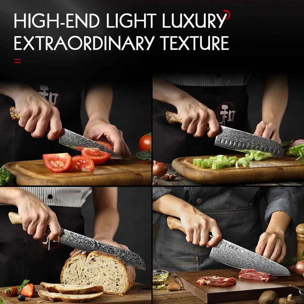 China Knife Set HEZHEN 1  to 5PC Knife Set Professional Damascus Steel  Chef Santoku Bread Utility Paring Cook Knife For Meat Sharp Kitchen Knife