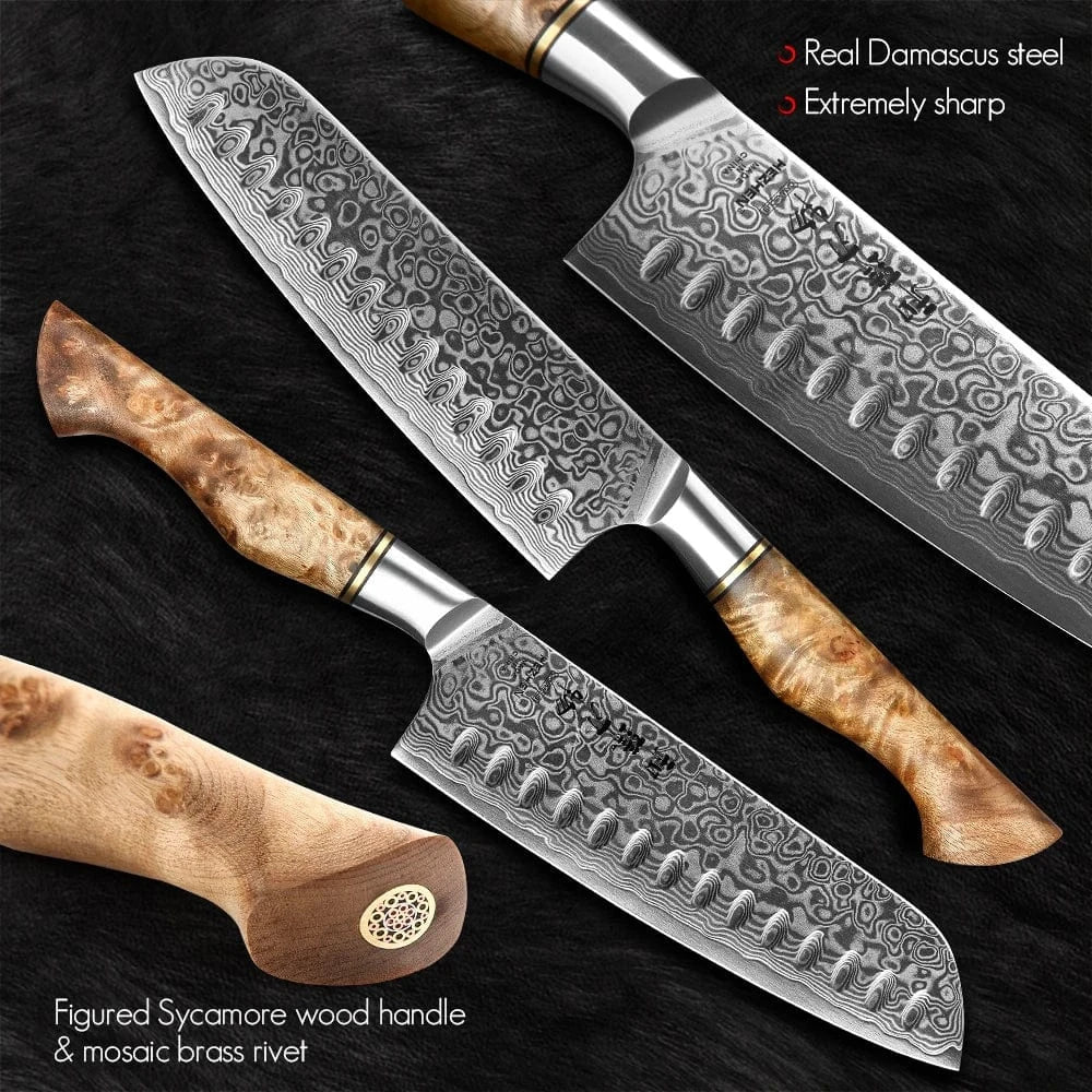 China Knife Set HEZHEN 1  to 5PC Knife Set Professional Damascus Steel  Chef Santoku Bread Utility Paring Cook Knife For Meat Sharp Kitchen Knife