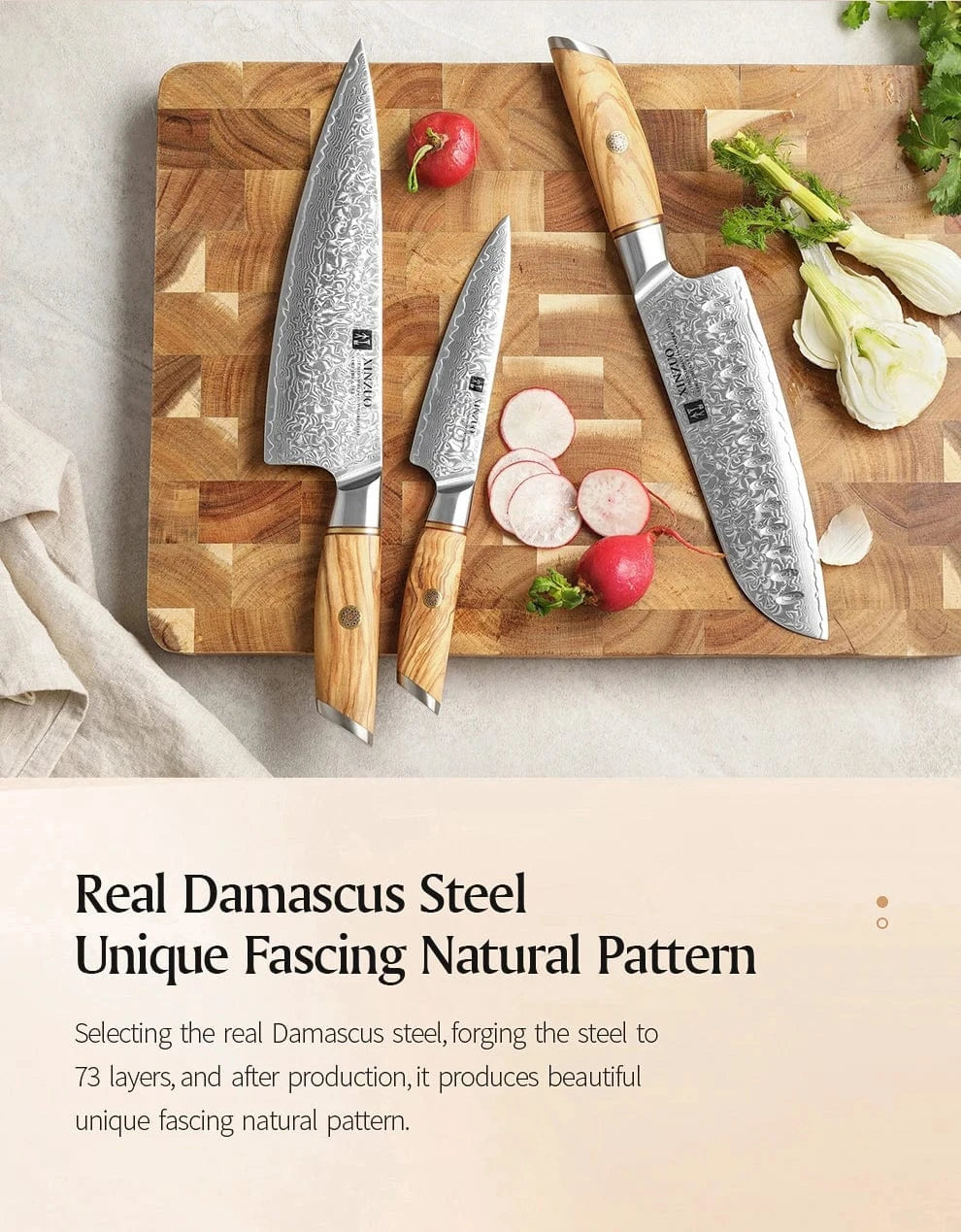 China Knife Set XINZUO 3PCS Knife Set 73 Layers Damascus Steel Razor Sharp Blade