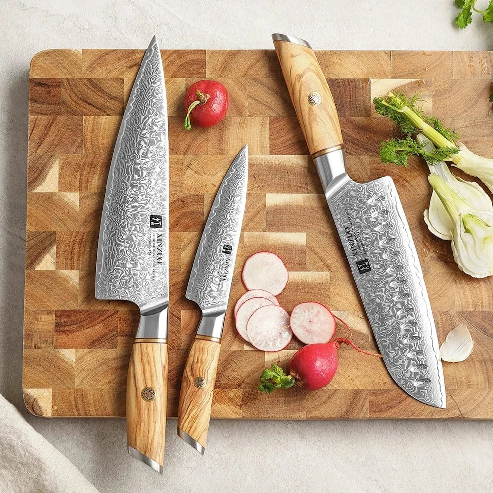 China Knife Set XINZUO 3PCS Knife Set 73 Layers Damascus Steel Razor Sharp Blade