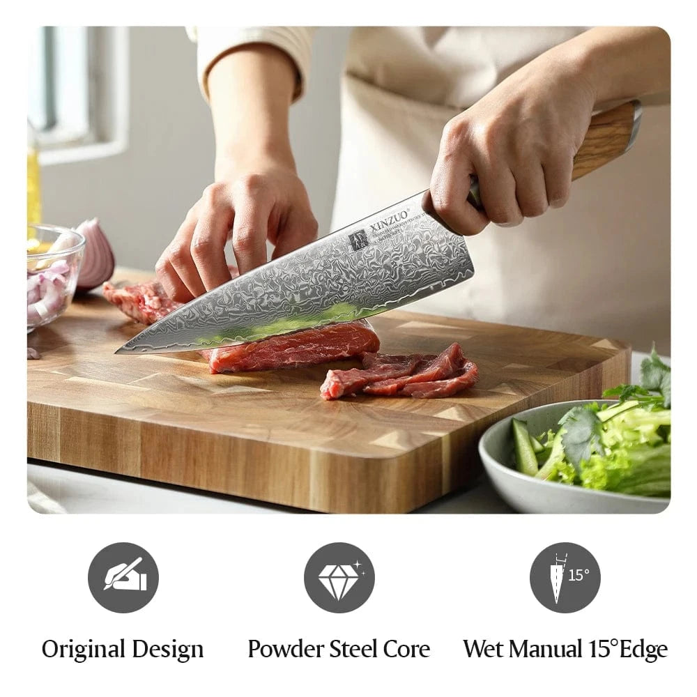 China Knife Set XINZUO 3PCS Knife Set 73 Layers Damascus Steel Razor Sharp Blade