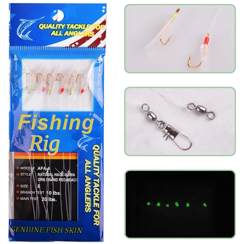 China LURES 120PCS=20Packs Sea fishing live bait rigs Luminous Beads String hook Real Fish Skin Mackerel Sea Saltwater Rig Fishing Lure