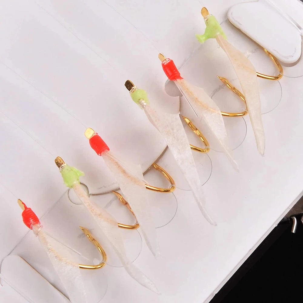 China LURES 120PCS=20Packs Sea fishing live bait rigs Luminous Beads String hook Real Fish Skin Mackerel Sea Saltwater Rig Fishing Lure