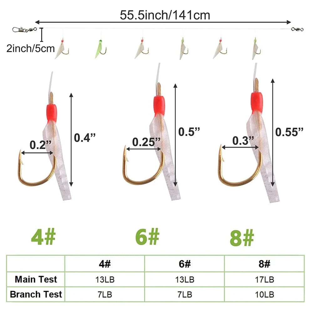 China LURES 120PCS=20Packs Sea fishing live bait rigs Luminous Beads String hook Real Fish Skin Mackerel Sea Saltwater Rig Fishing Lure