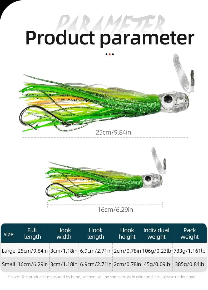 China Lures 16CM/25CM Squid Skirt Trolling Fishing Lure Marlin Tuna Mahi Dolphin Shark Deep Sea Fishing Lure