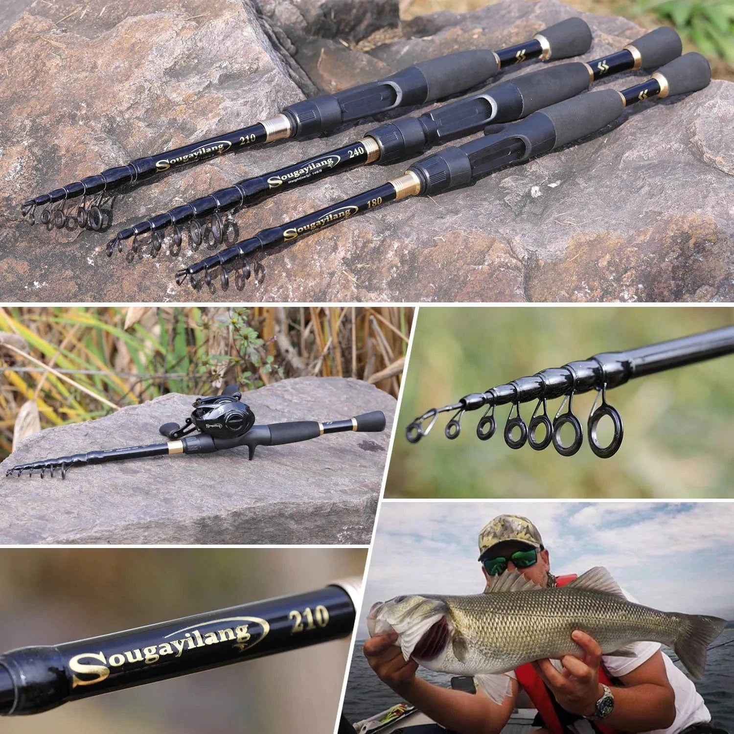 China Reels China Sougayilang 1.8-2.4m Telescopic Fishing Rods Ultralight Weight Spinning Casting Carbon Pole Fishing Accessories  Caña De Pescar
