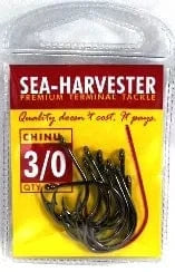 Chinu Hook 3/0 Pkt 10 in packaging, premium terminal tackle, features strong high carbon forged wire.