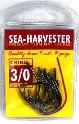 Chinu Hook 3/0 Pkt 10 in a clear packaging, showcasing premium terminal tackle for fishing.