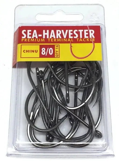 Chinu Hook 8/0 Bulk 16 in packaging, showcasing versatile self-setting hooks for fishing.