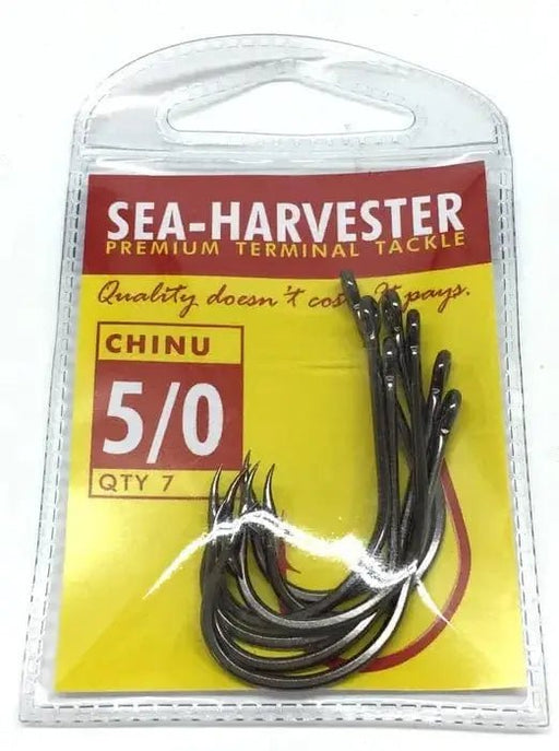 Chinu Hook 5/0 Pkt 7 versatile self-setting hooks in packaging by Sea-Harvester.