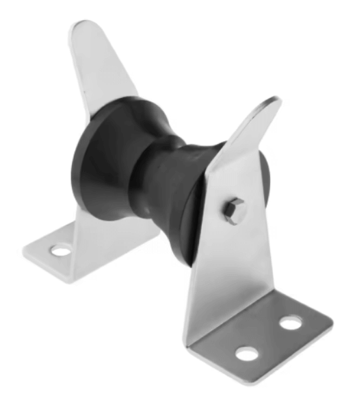 Thru-mount Bow Roller with guides, made of marine grade stainless steel, suitable for boat anchoring.