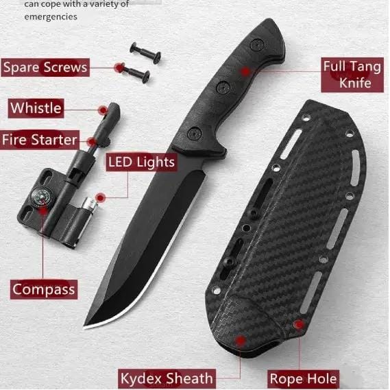 g8buynz Fixed Blade Knife with Kydex Sheath for Carries with Fire Starter, Compass, Whistle Fixed Blade Knife with Kydex Sheath for Carries with Fire Starter, Compass, Whistle