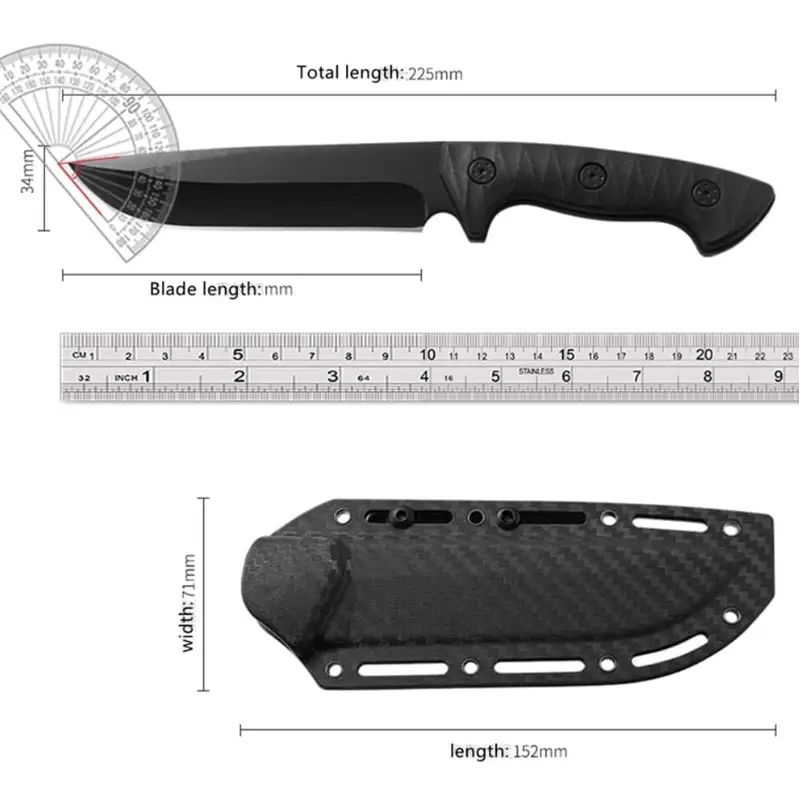 Fixed Blade Knife with Kydex Sheath for Carries with Fire Starter, Compass, Whistle by g8buynz