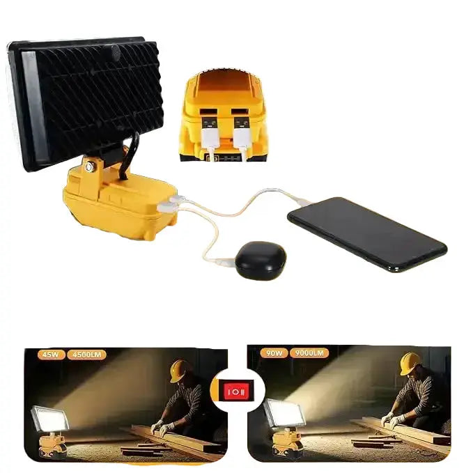 Cordless LED Work Light for 18V–20V Battery with USB Charging & Emergency Floodlight by Habicare