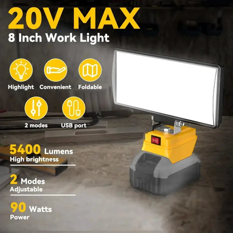 Cordless LED Work Light for 18V–20V Battery with USB Charging & Emergency Floodlight by Habicare