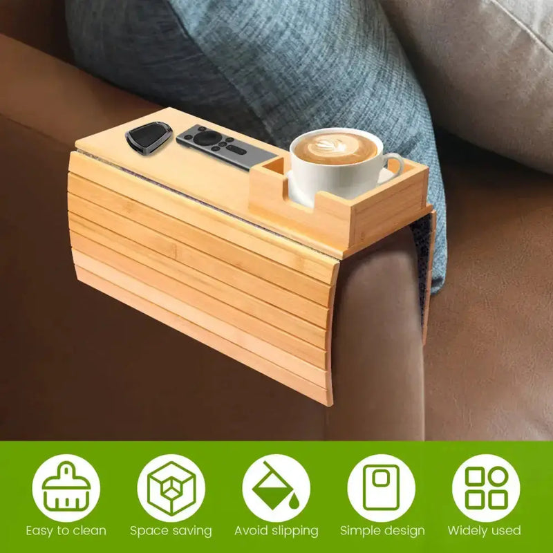 Habicare Wooden Sofa Armrest Tray with Cup Holder Wooden Sofa Armrest Tray with Cup Holder