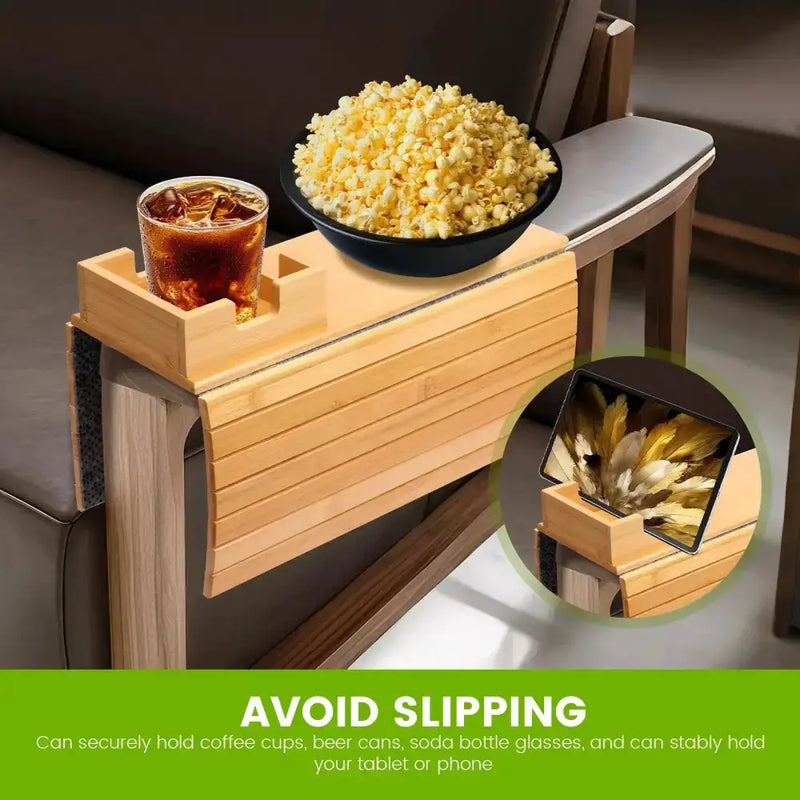 Habicare Wooden Sofa Armrest Tray with Cup Holder Wooden Sofa Armrest Tray with Cup Holder