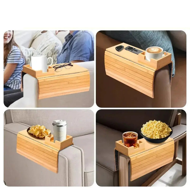 Habicare Wooden Sofa Armrest Tray with Cup Holder Wooden Sofa Armrest Tray with Cup Holder
