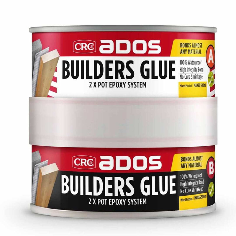 CRC Builders Glue PACK 1L, all-purpose weatherproof epoxy, strong adhesive for various materials.