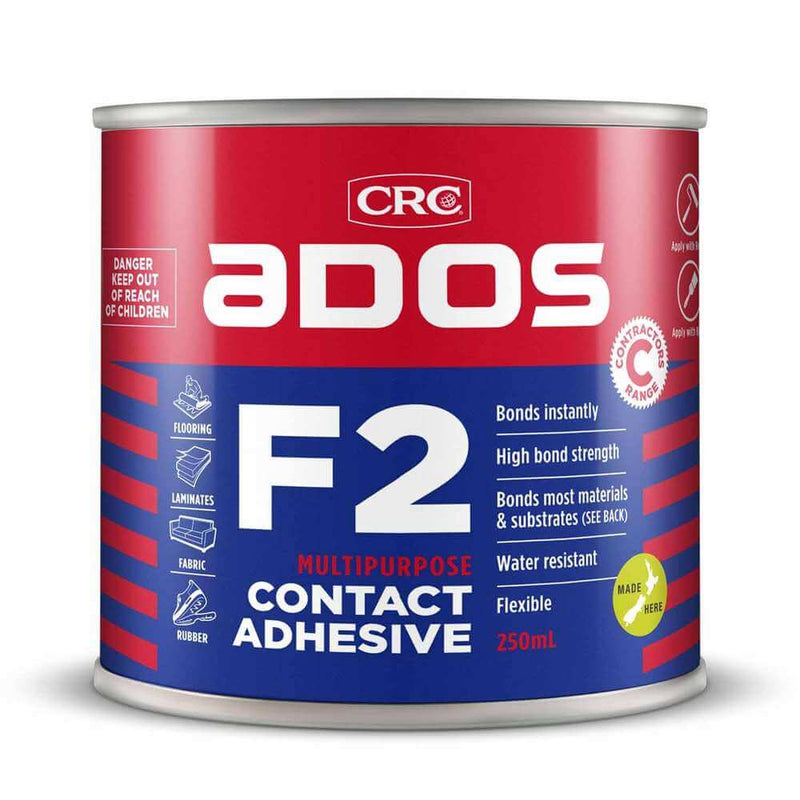 CRC F2 Contact Adhesive Can 250ml - High performance, water-resistant, and flexible multipurpose adhesive.