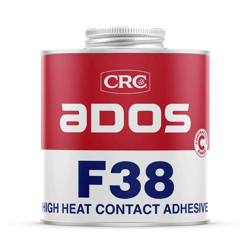 CRC F38 High Heat Contact Adhesive Red 20L canister with label showcasing outstanding heat resistance.