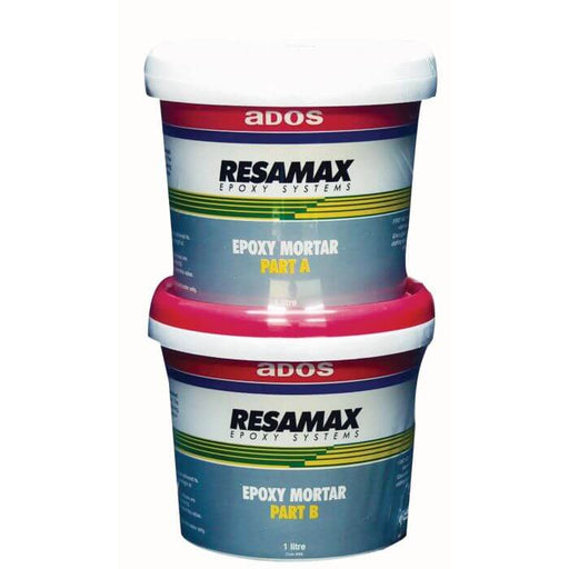 CRC ADOS Resamax Epoxy Mortar Pack 2L - Part A and Part B containers for epoxy repairs.