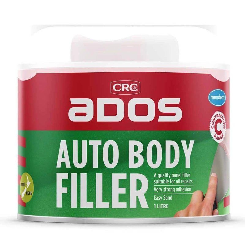 CRC ADOS Auto Body Filler Can 1L container showcasing versatile medium weight filler for automotive repairs.