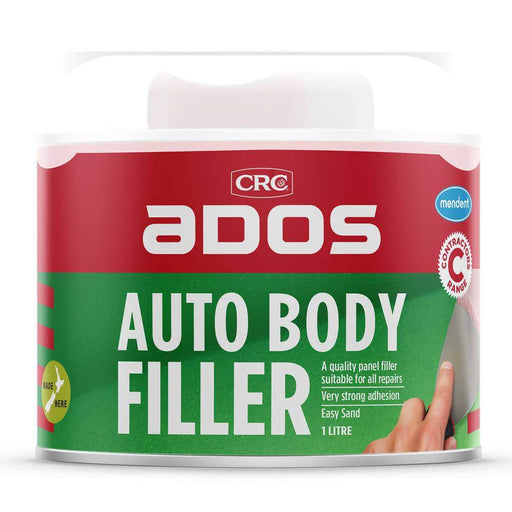 CRC ADOS Auto Body Filler Can 500ml for automotive repairs, featuring strong adhesion and easy sanding.