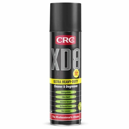 Heavy Duty Cleaner Degreaser CRC XD8 500ml packaging image showcasing its citrus-based industrial strength.