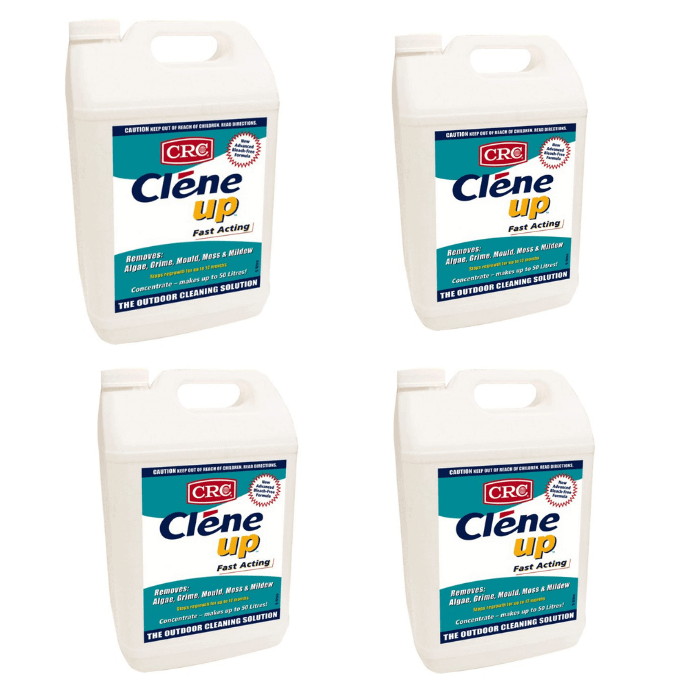 CRC Clene Up Fast Acting 5L -Box of 4 cleaning solution for removing algae, grime, and mildew from surfaces.