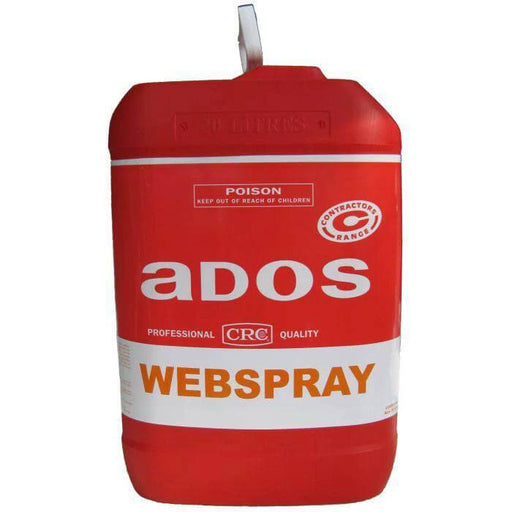 ADOS Webspray 20L adhesive container showcasing long tack and fast drying properties.
