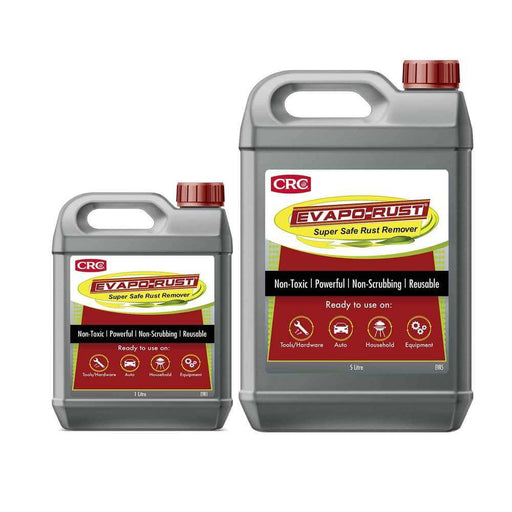 CRC Evapo-Rust Ready to Use 5L EVR5 jerry can and smaller container featuring non-toxic rust remover.