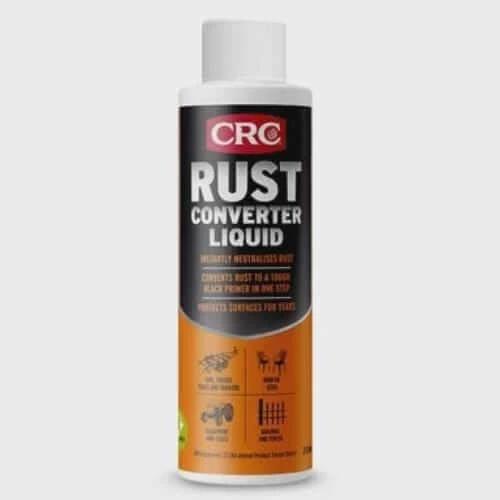 CRC Rust Converter 250ml 3073 bottle image featuring fast-drying rust neutralizer and waterproof black primer.