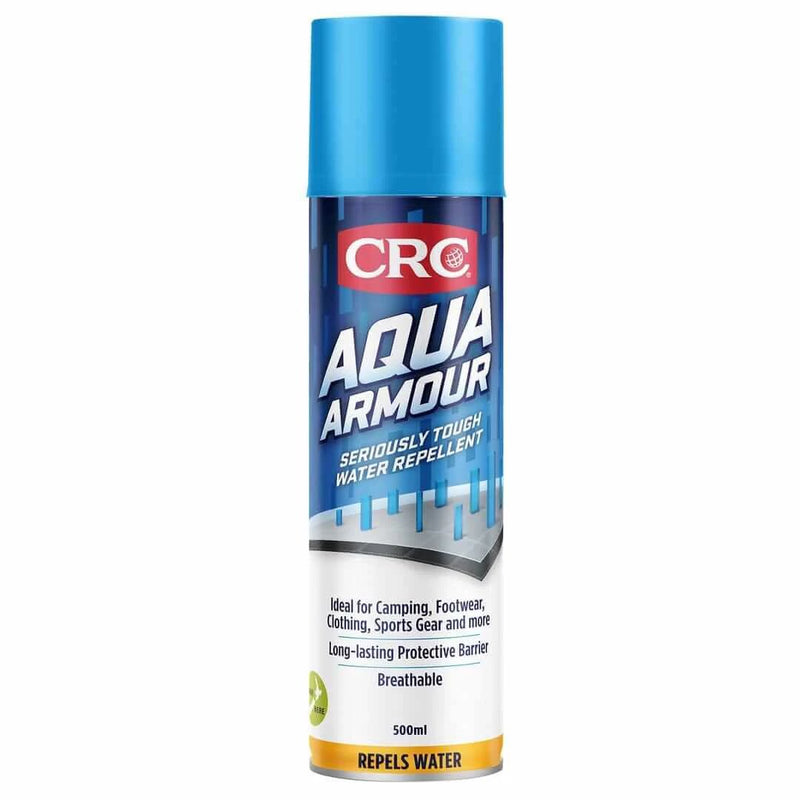CRC Aqua Armour Water Repellent 500ml 5033 spray can for waterproofing outdoor gear and fabrics.