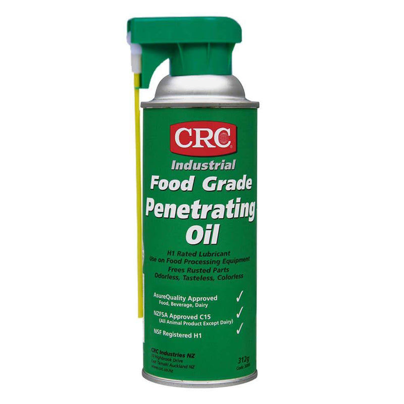 CRC Food Grade Penetrating Oil Aerosol 312g can, an industrial strength lubricant for food processing equipment.