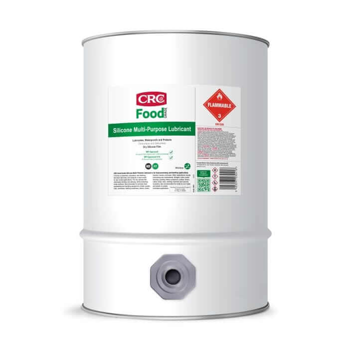 CRC Food Grade Silicone 20L multi-purpose dry film silicone lubricant for food processing equipment.