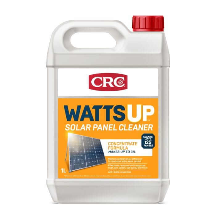 CRC WattsUp Solar Panel Cleaner 1L 1754785 bottle for cleaning solar panels effectively.