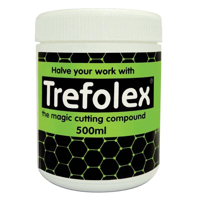 CRC Trefolex Magic Cutting Compound 500ml 3060 in a jar with clear label and black hexagonal pattern background.